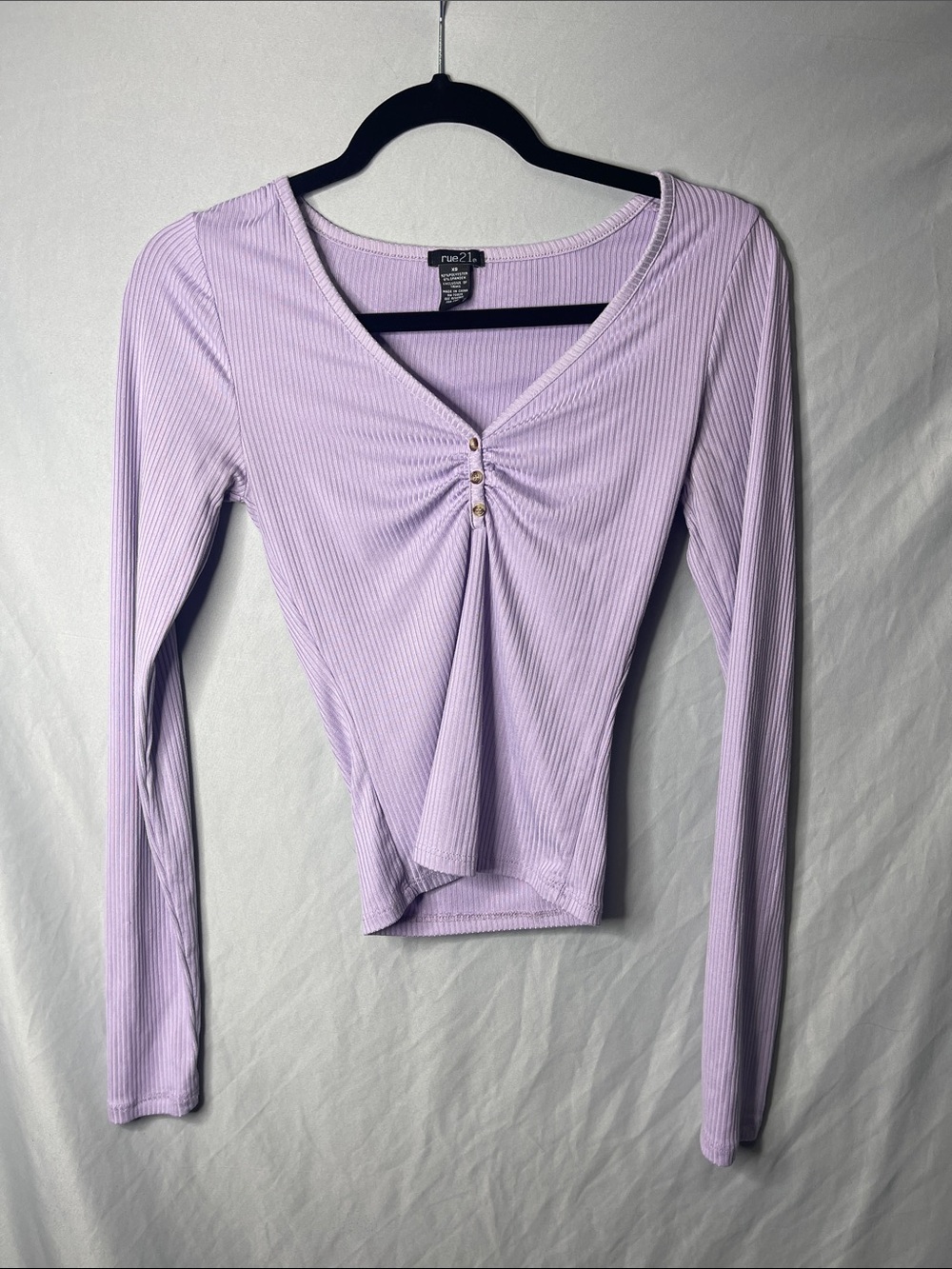 Rue21 Light Lavender Ribbed Long Sleeve Top with Button Detail